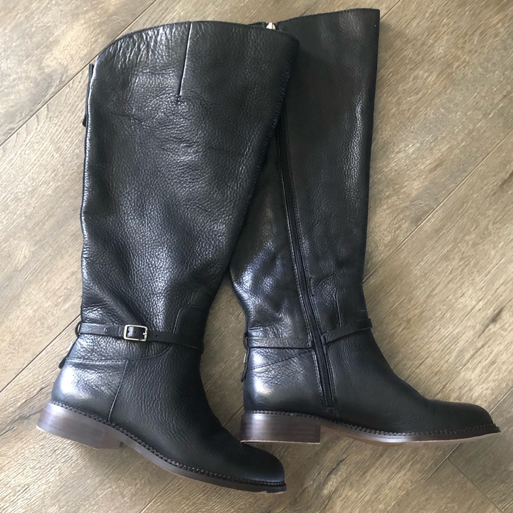 Franco Sarto Black Leather Boots Wide Calf